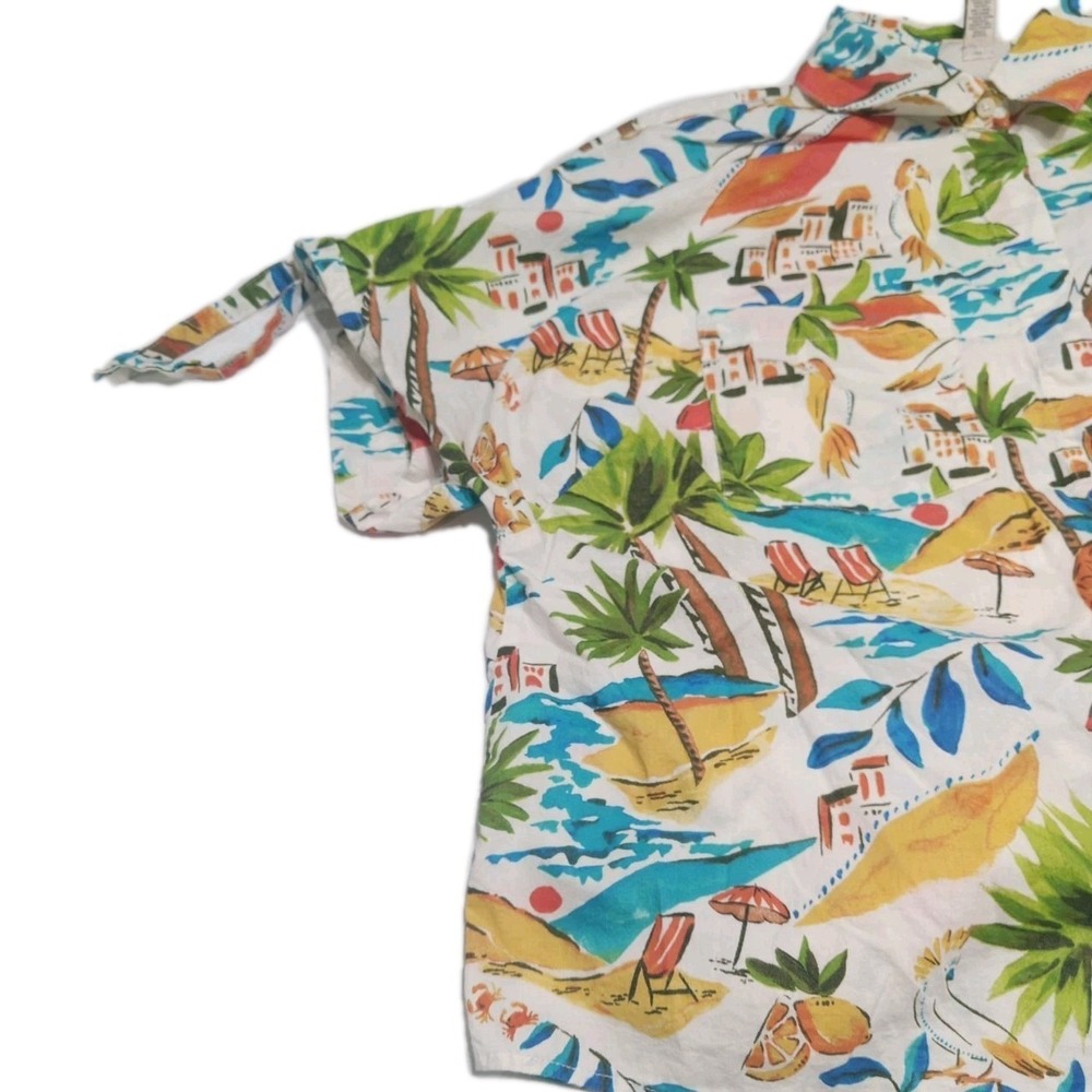 Button Up Blouse Collared Tropical Collared Cotton Size OL Vacation
